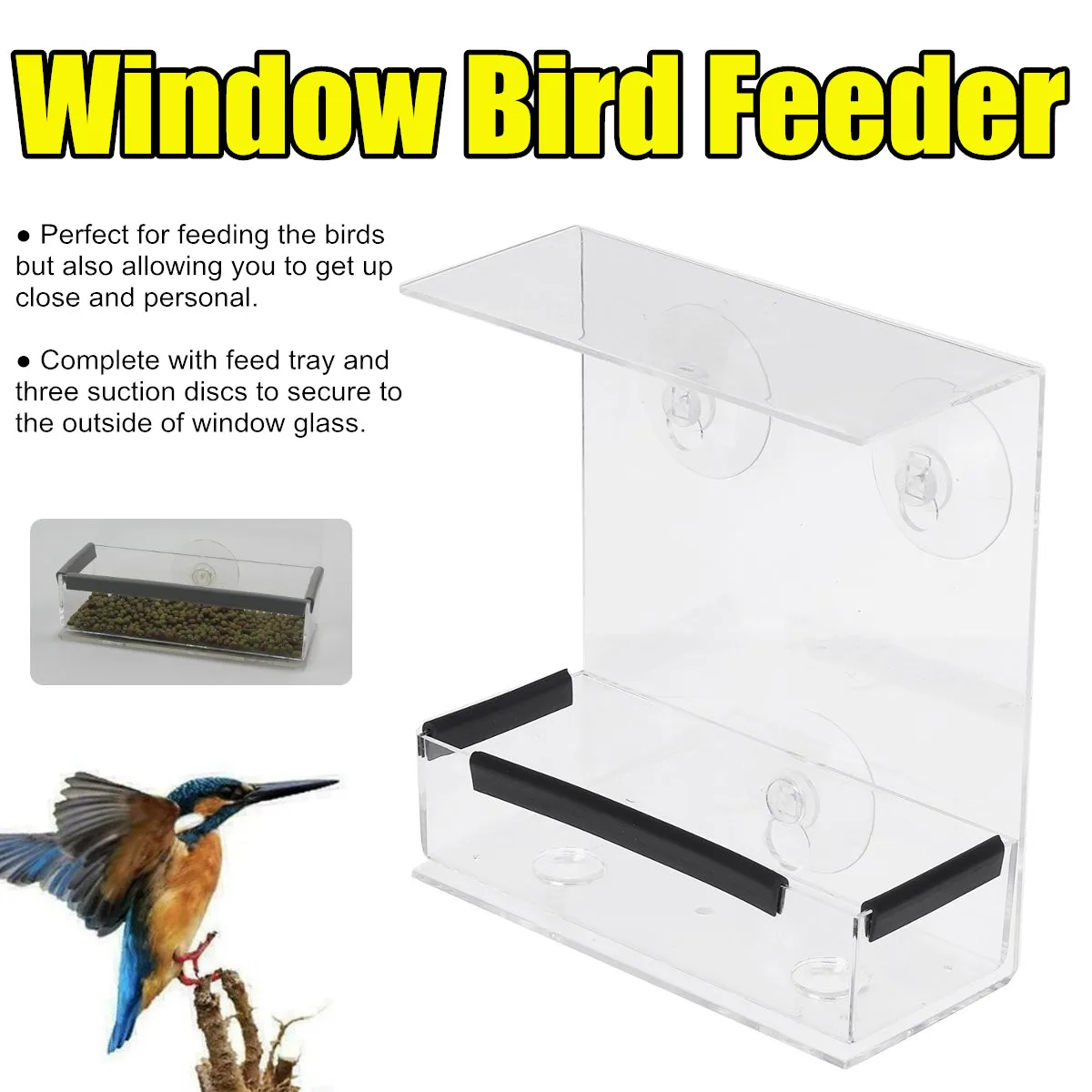 

Bird Feeder Plastic Transparent Window Viewing Bird Feeders Tray Birdhouse Pet Water Feeder Suction Cup Mount House Type Feeder