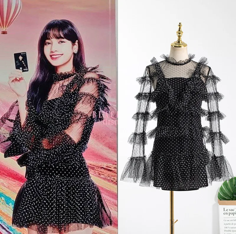 

Женское мини-платье с длинным рукавом, с кружевом