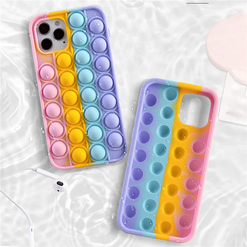 Rainbow Push It Bubble Fidget Case for IPhone 12 13 Pro Max XS XR X 8 7 6 Plus SE 2020 11 10 IPones Soft Silicone Back Cover | Мобильные