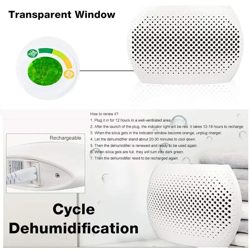 

Mini Portable Dehumidifier Mute Circulation Rechargeable Air Dryer Machine Home Intelligent Moisture Absorber for Room & Cabinet