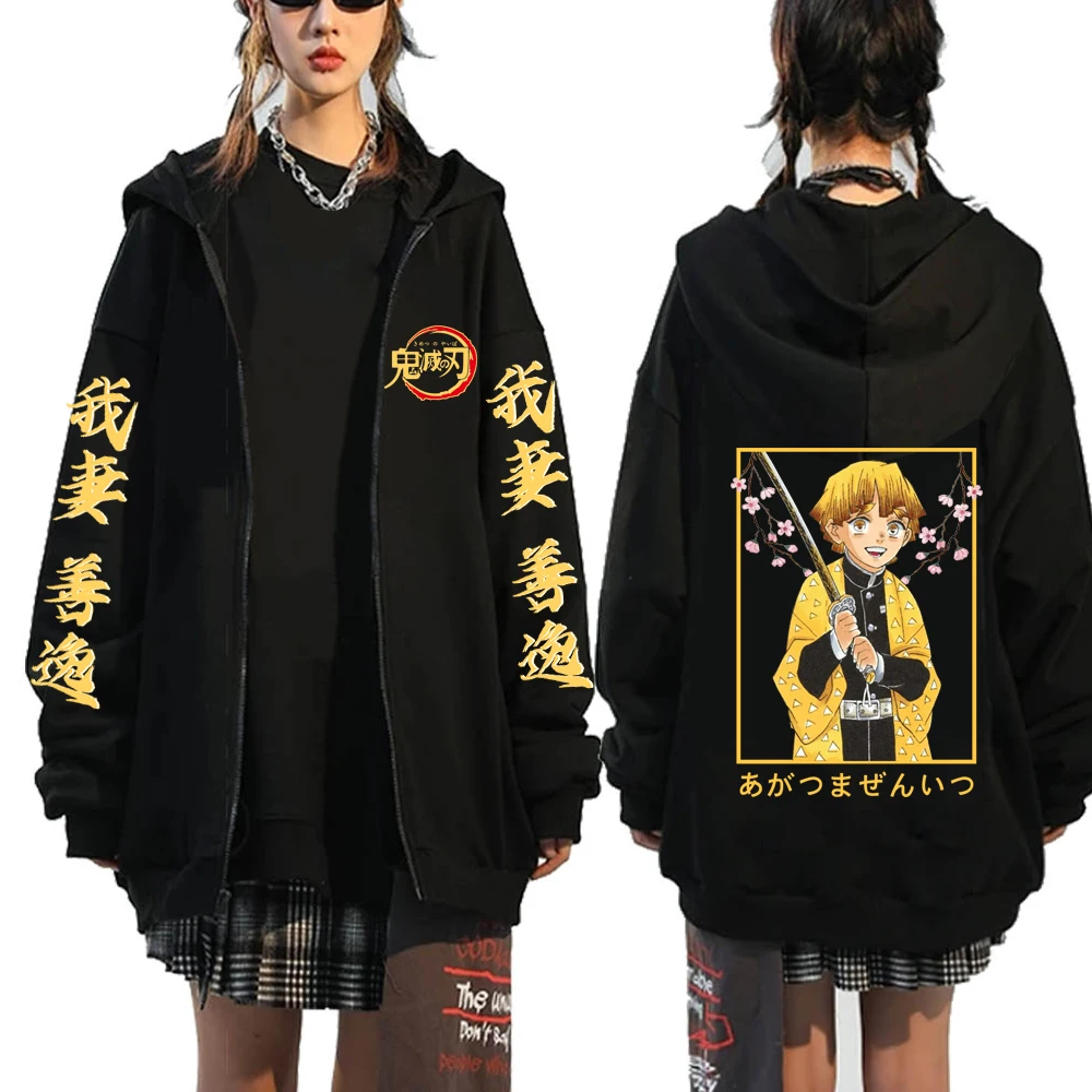 

Anime Demon Slayer Zipper Sweatshirt Men and Women Harajuku Zipper Agatsuma Zenitsu Hoodie Pullover Funny Clothes