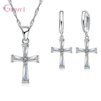 new arrivals 925 sterling silver jewelry sets hot sale clear crystal elelgant cross earring pendant necklace for women