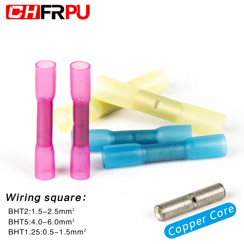 

40/130PCS heat-shrinkable waterproof fully insulated sealed butt crimping terminal wire connector AWG 22-10 BHT1.25/25/5 box