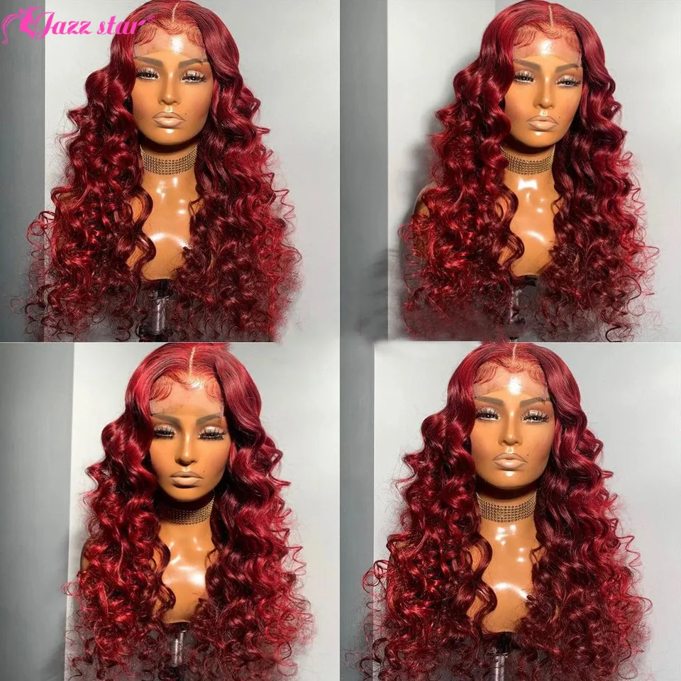 Бразильский Wig13x4 прямые бордовые кружевные передние парики 99J человеческие