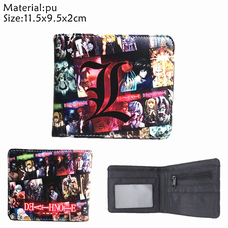 B Кожаный кошелек с рисунком аниме «Death Note L», короткий, двойной, держатель для карт, для фотографий, из искусственной кожи, для мальчиков и девочек, карман для монет на молнии, кошельки с мультипликационным принтом, подарок - Цвет: B