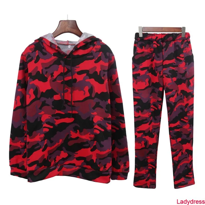 

2020 new Autumn Winter Camouflage Sports Casual Suit Streetwear Hooded Female 2ps Sets Long Sleeve Sweatshirt Slim Elastic Waist