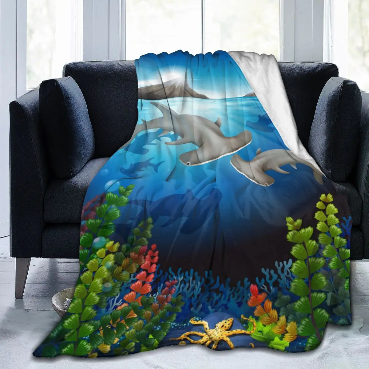 

Flannel Blanket Whale Swimming Sea Ultra-Soft Micro Fleece Blanket for Bathrobe Sofa Bed Travel Home Winter Spring Fall