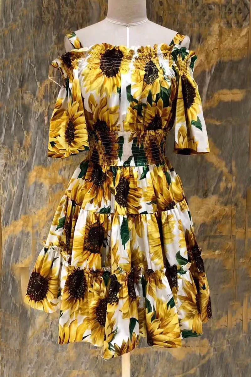 Женское платье с принтом подсолнухов MoaaYina летнее дизайнерское эластичной талией