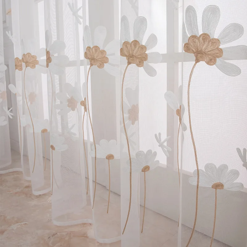 

Embroidered Sheer Curtains for Living Room Bedroom Tulle Curtains Floral Curtains for Kitchen Panel Window Treatments Decor