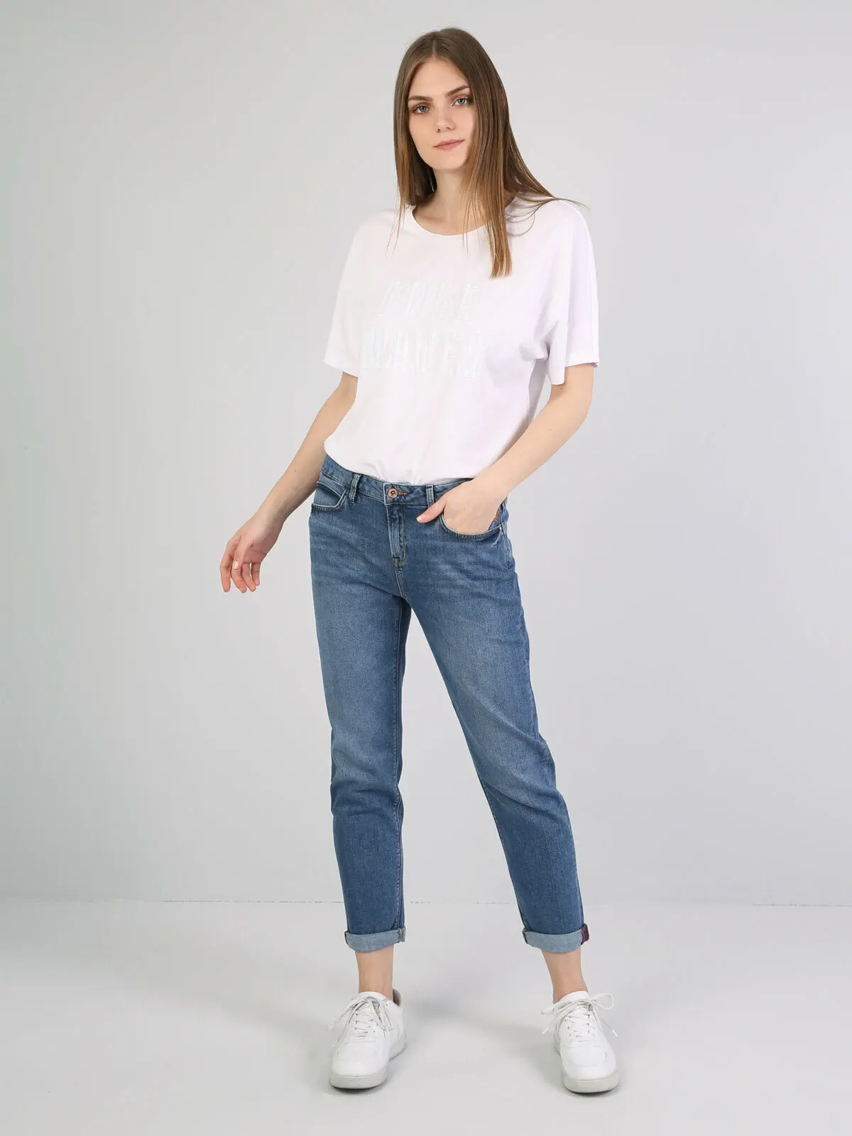 Colins Woman 893 Julıa Boyfriend Fit Blue High Rise Tapered Leg Jean Pantswomen's trousers women's pants Trousers for women pant