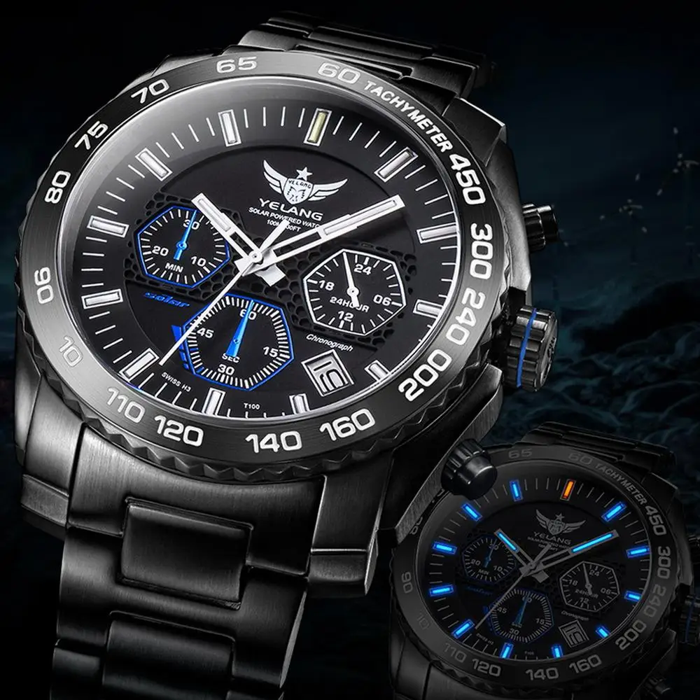 Мужские часы с тритием Yelang мужские Eco Drive армейские наручные T100 H3 светящиеся