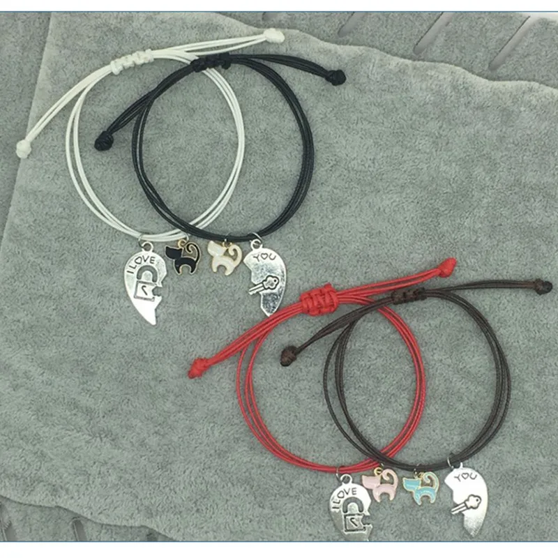 Новый простой парный браслет креативная кожаная веревка любовь кот Модная