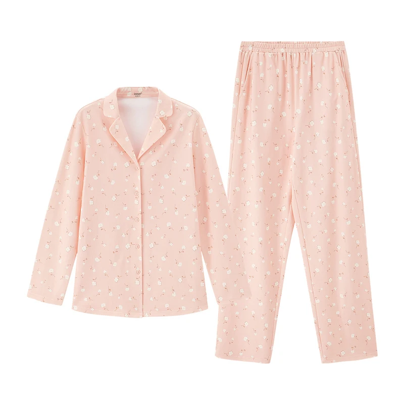 

INMAN Spring Autumn Home Wear Outing Long Sleeve Trousers Printing Casual Pajamas 2-Piece Set Women's Shirt and Pants