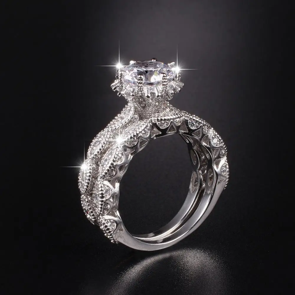 

Комплект женских колец 2 в 1 из серебра 100% пробы с бриллиантами 3 карата