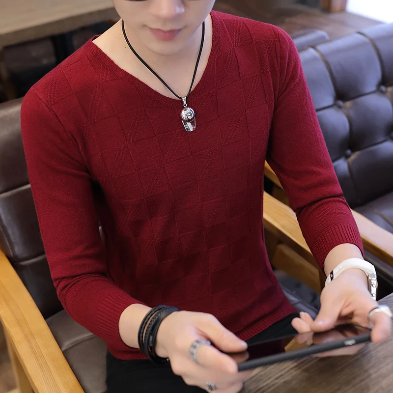 Мужской вязаный пуловер кашемировый Повседневный тонкий свитер с v образным