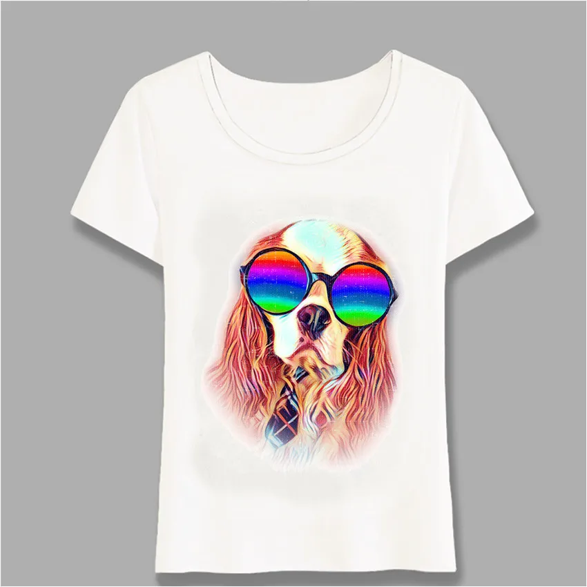 

Fashion Women T Shirts Cavalier King Charles Spaniel Neon Dog Sunglasses T-Shirt Casual Tops Hipster Girl Tees Harajuku