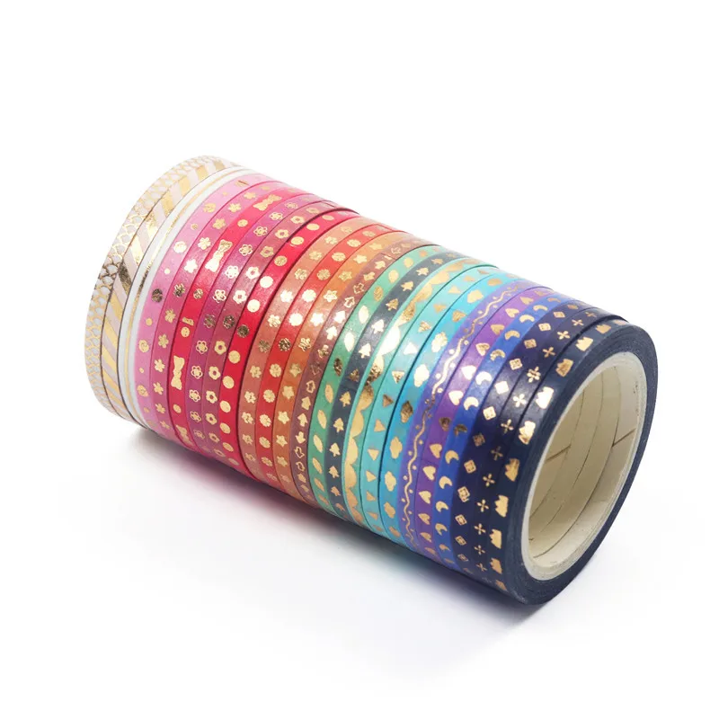 

24pcs Gold Foil Color Washi Tape Set 3mm Mini Flower Star Love Decorative Adhesive Masking Tapes Stickers Diary Gift E6815