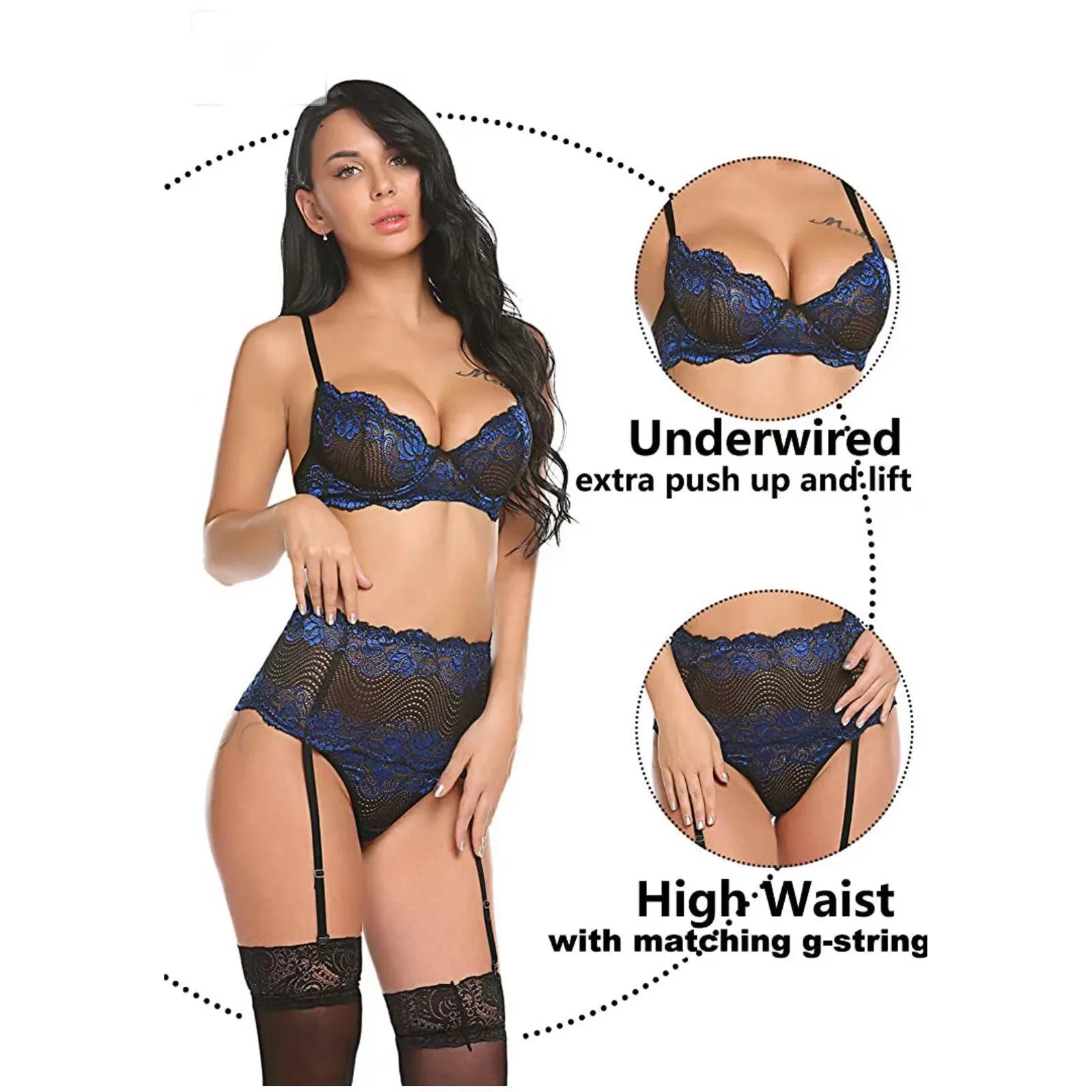 

3PCS Newest Classic Bra Set Lady Girl Lingerie Brassiere Exquisite Lace Push Up Underwear Set Sexy High Quality Women Underwear
