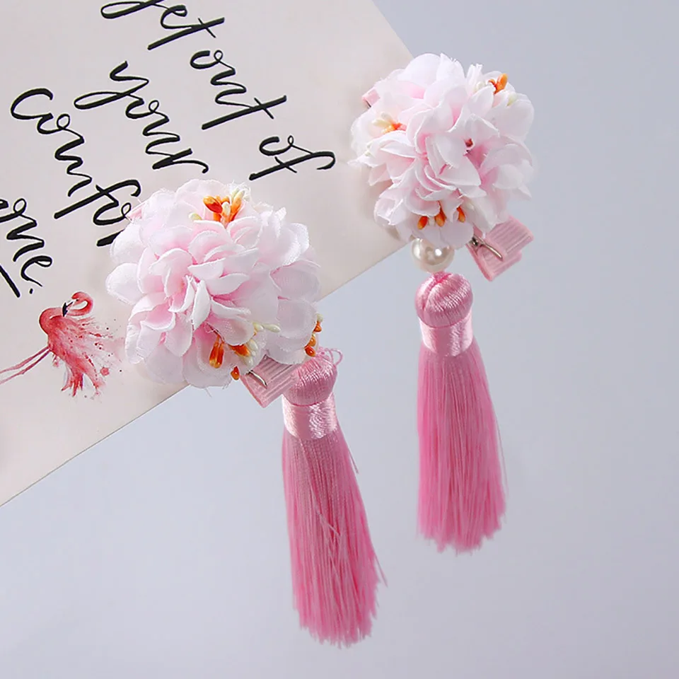 Антикварные кисточки Китай цветок шпилька Hanfu головной убор для детей маленькая