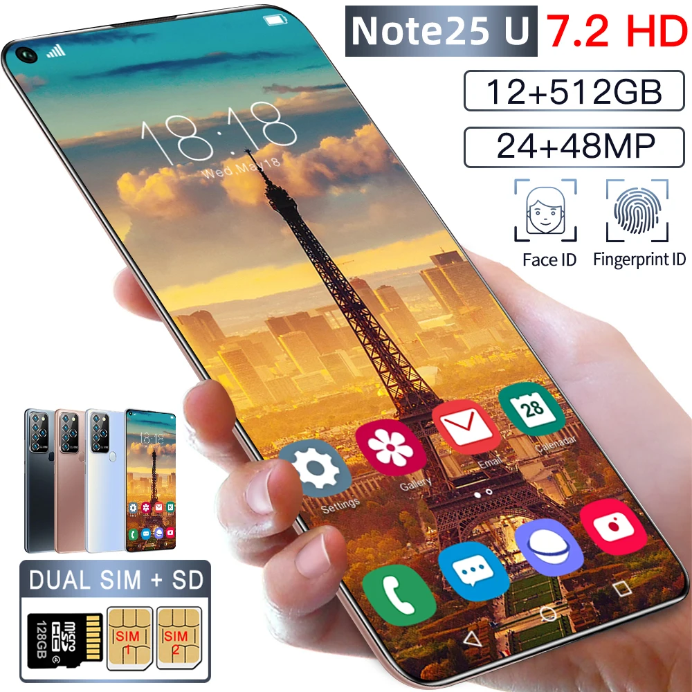 

Global Version 7.2 Inch Note25U 12GB 512GB 24+48MP Andriod 10 Smartphones Ten Core MTK6889 Dual SIM 4G 5G Unlocked Cell Phone