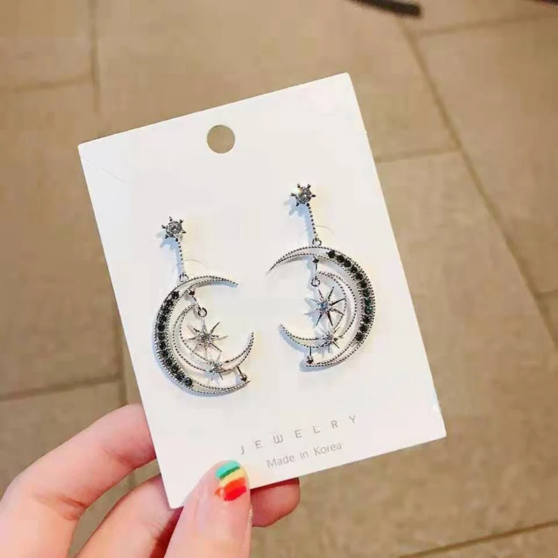 Новая мода корейский холодный ветер полые звезды серьги висюльки с Луной для