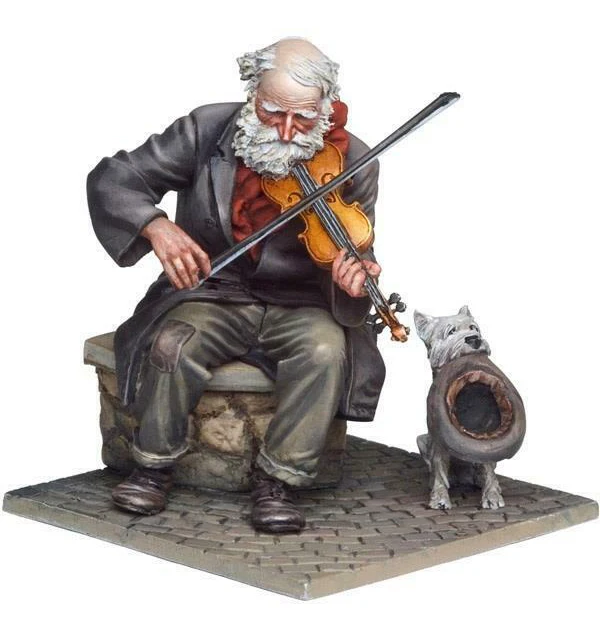 Разобранная 1/32 54 мм старинная фигурка Fiddler and dog из смолы набор миниатюрных