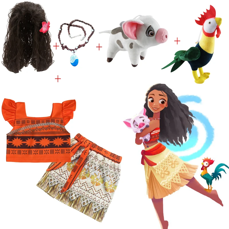 Одежда для маленьких девочек костюмы косплея на Хэллоуин платье принцессы Моана