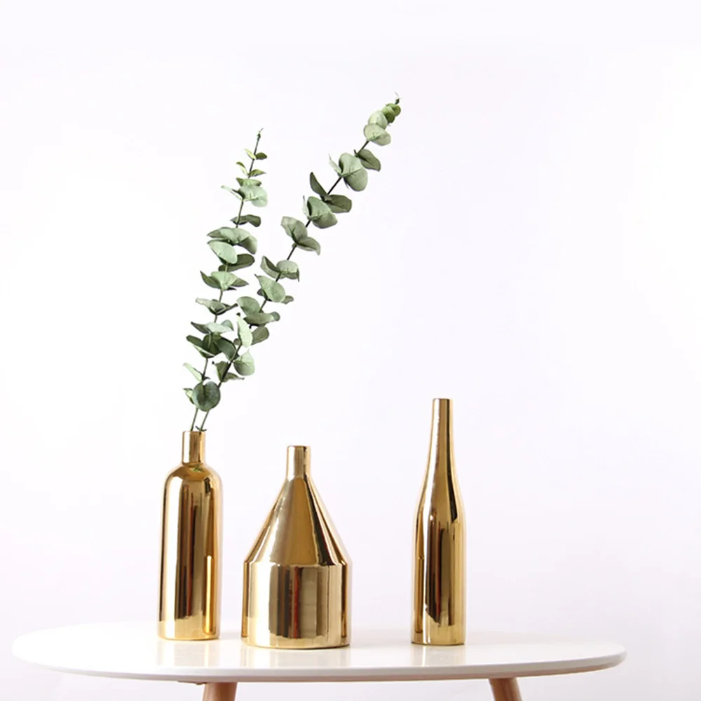 

Nordic Style Gold Electroplating Handicraft Ceramic Vase Model House Home Decoration Gold-plated Vases Sculpture Ornaments