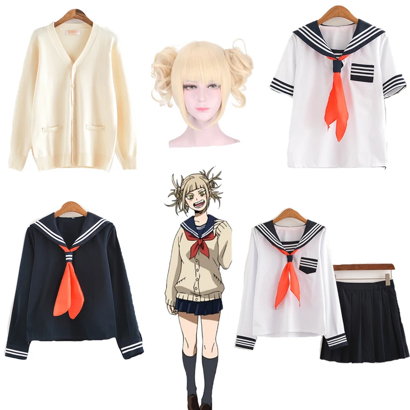 

My Hero Academia Boku No Hero Cosplay Costume Himiko Toga JK Uniform Women Sailor Suits Cardigan Girls Academy Uniform Wig Shoes