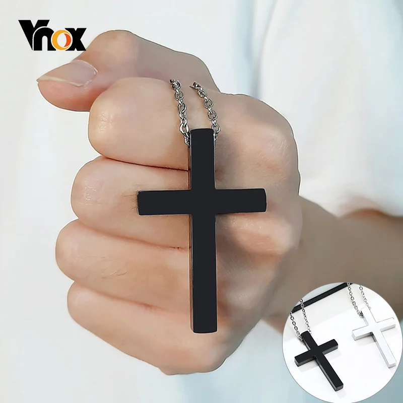 

Vnox Simple Big Cross Pendant for Men Classic Stainless Steel Necklace Church Prayer Jewelry Christ Jesus Religious Accessory