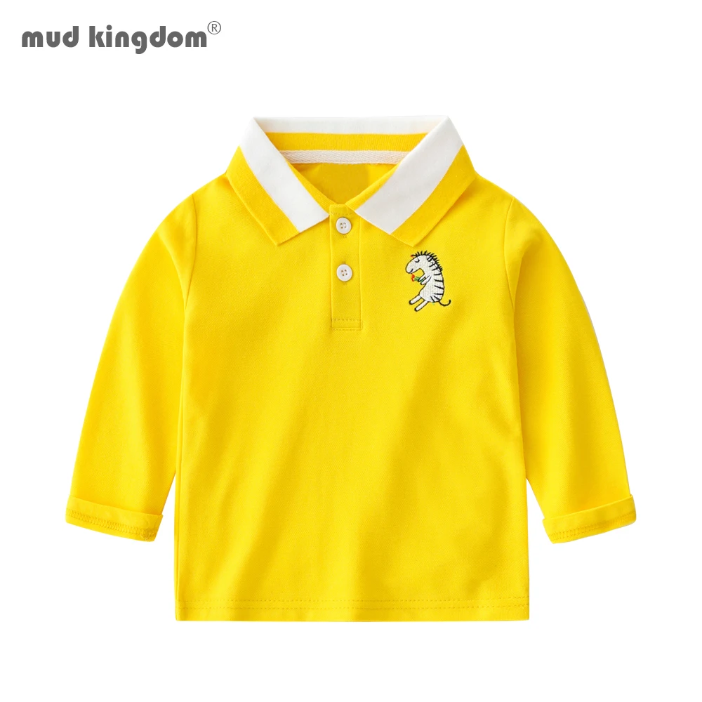 

Mudkingdom Boys Polo Shirts Cute Cartoon Embroidery Long Sleeve Casual Drop Shoulder Tops for Boy Spring Autumn Fashion Clothes