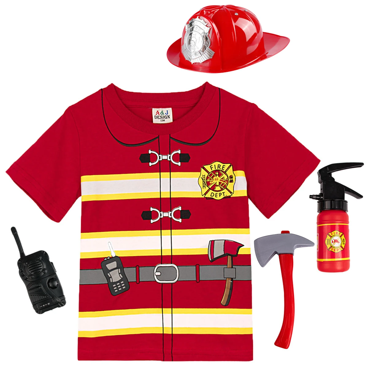 Футболка с пожарным для маленьких мальчиков и девочек Детский топ Детская
