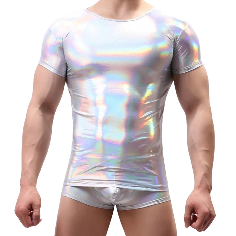 Модная новинка мужская кожаная футболка сексуальная забавная эластичная жилет