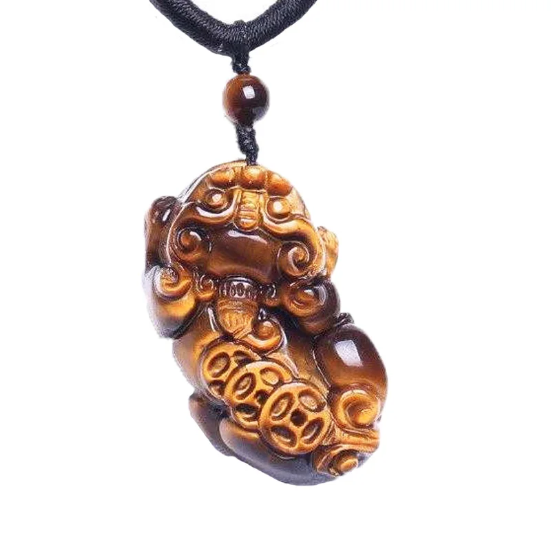 

Lover's Necklaces Pendant Natural Yellow Tiger Eye Stone PIXIU Pendants Gift for Women Men Lover's Fine Jewelry