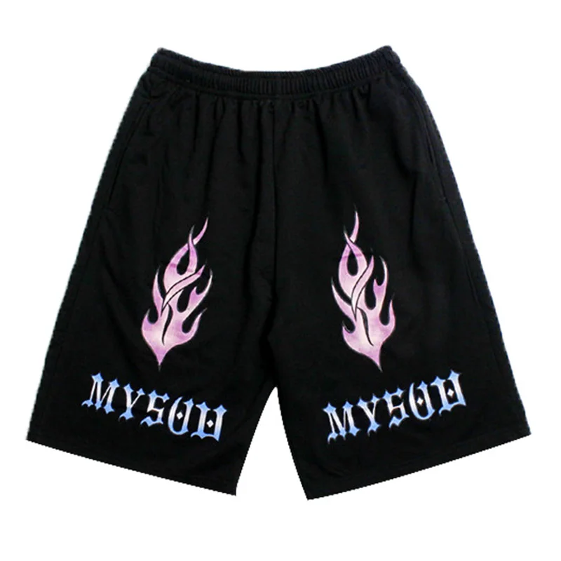 

Aolamegs Men's Shorts Diablo Flame Letter Print Casual Shorts Summer Gothic Hip Hop Sweatpants High Street Streetwear Pants Male