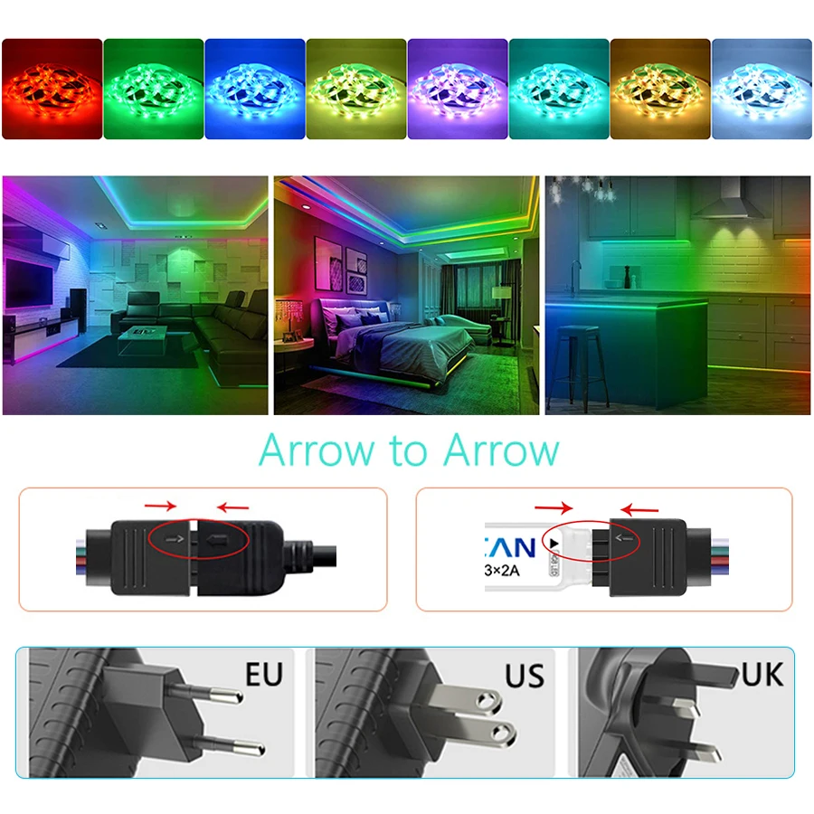 

LED Strip Wifi / BLE/ IR Control Music Sync 12V RGB Lights Waterproof 5M 10M 15M 20M Works with Alexa(Optional) Glowing Tape