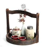 paulownia vintage portable tea ceremony utensil cabas chinese food container household round tray fruit cabas