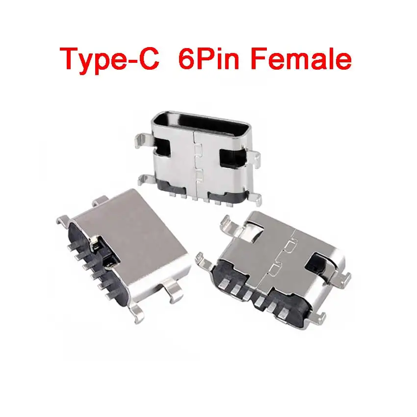 

10Pcs/Lot Type C 6 Pin USB SMT Socket Connector USB 3.1 Type-C Female Placement SMD DIP For PCB Design DIY High Current Charging