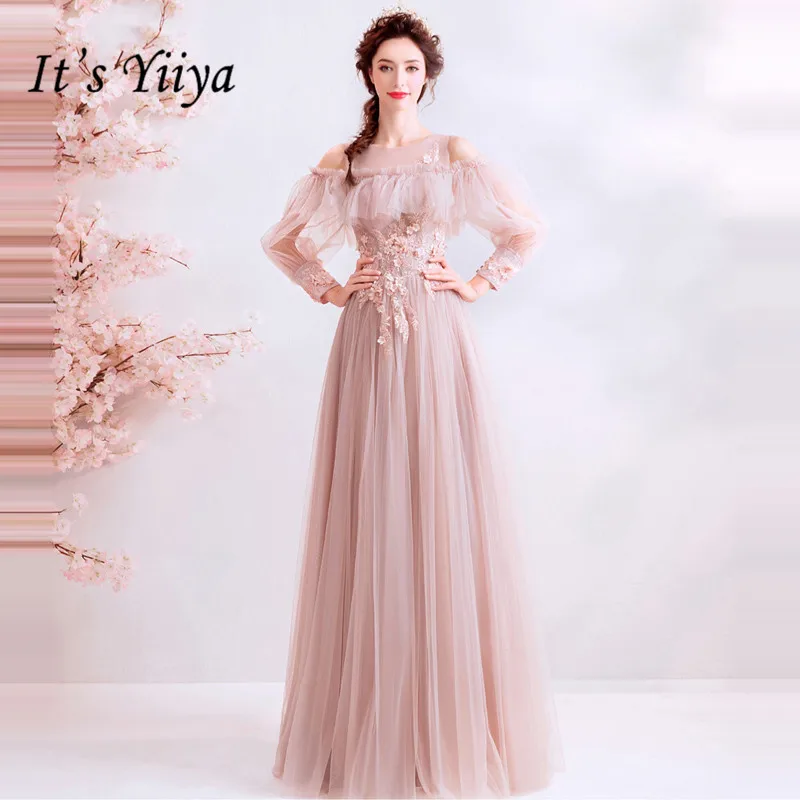 Женское вечернее платье It's YiiYa длинное ТРАПЕЦИЕВИДНОЕ в пол с круглым вырезом и