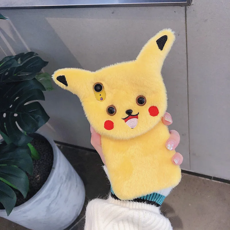 Kawaii аниме плюшевая pikachue панели телефона с рисунком силиконовый чехол для iphone X XS