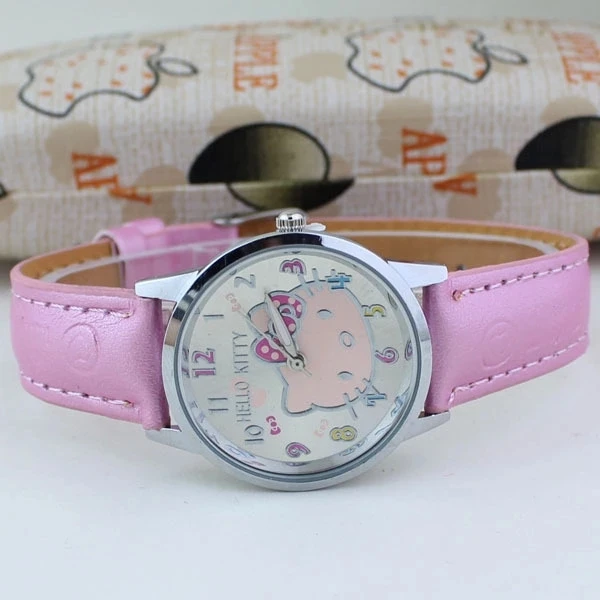 Новые модные простые милые детские кварцевые часы с ремешком hello Kitty|Детские часы|
