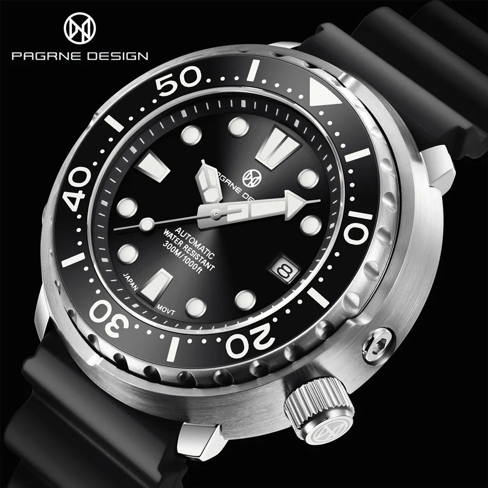 

PAGRNE DESIGN 300M Diver Sports Men's Watch Stainless Steel Mechanical Clock NH35A Luxury Sapphire Automatic Watch Montre Homme