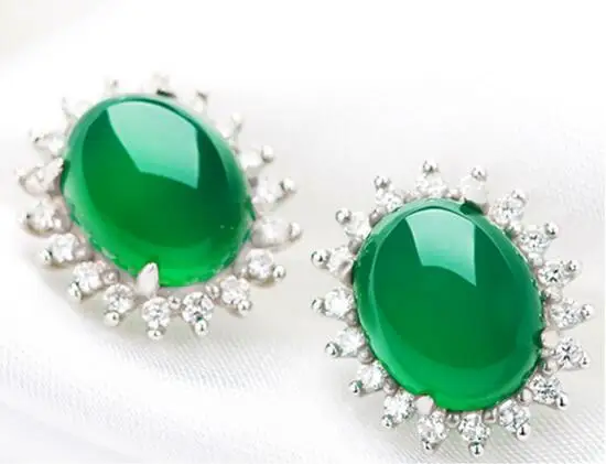 

accessories S925 Sterling Silver micro inlaid green chalcedony Snowflake Agate zircon Studs Earrings Jeweller