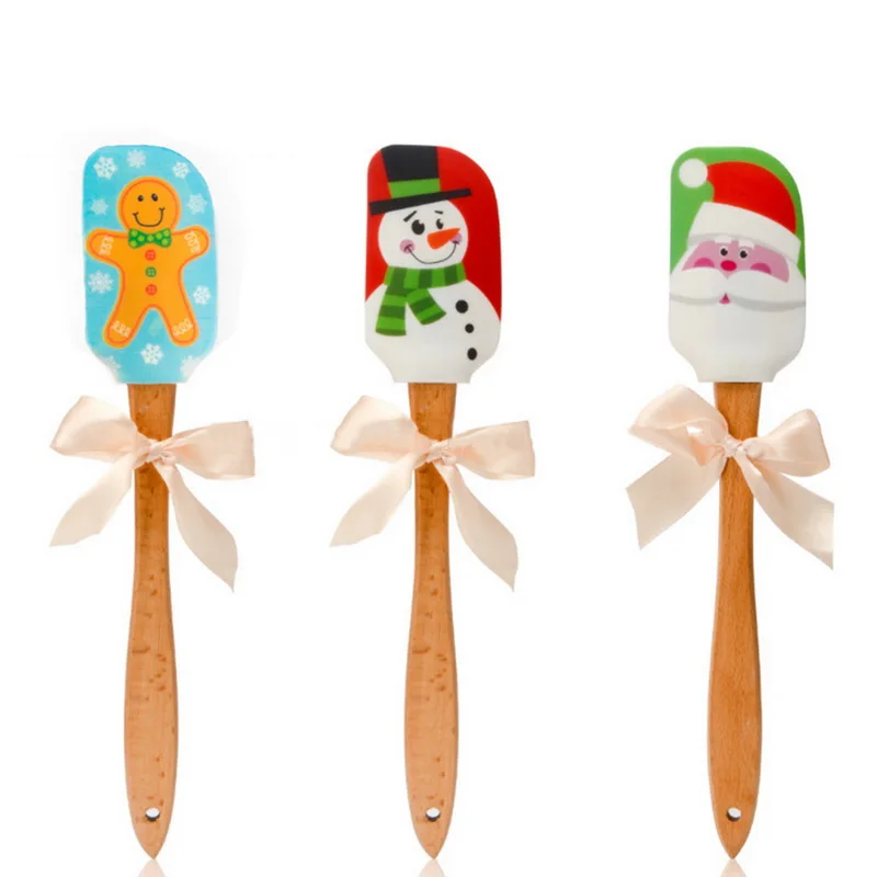 Kitchen 31x6cm Food Grade Silicone Butter Scraper Christmas Patterns Baking Tools Wooden Handle Cake Cream Mixing Cutter | Дом и сад