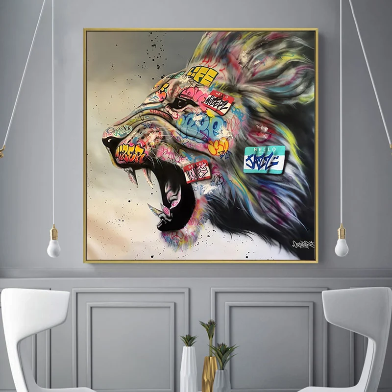 

Abstract Lion Graffiti Art Posters and Prints on Canvas Painting Wall Art Picture for Living Room Nordic Cuadros Decor