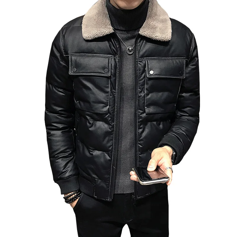 

coat wind lapel skin cotton-padded clothes men's leisure cultivate morality short thickening cotton-padded jacket coat