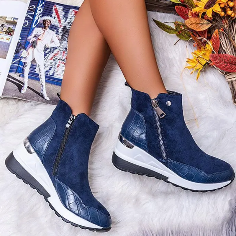 

New Style ZIP Women's Boots Winter Warmth and Velvet Boots Round Toe Thick-soled Comfortable Casual Sports Shoes Women's Shoes
