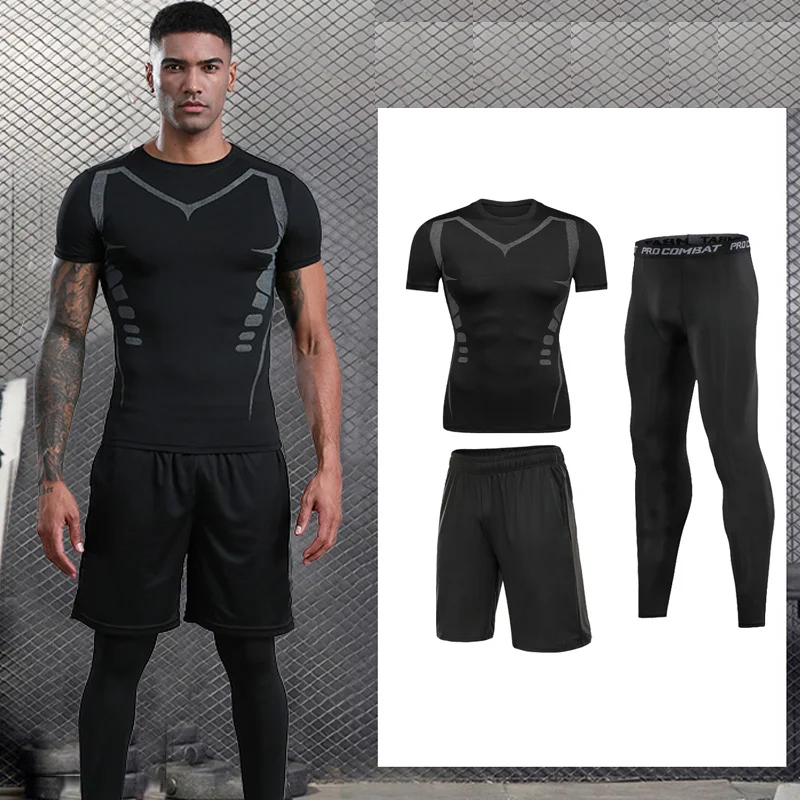 

Men's Compression Running Set Tight Legging Shirt Pant Long Sleeves Clothing Tracksuit Suit Man Winter sports Thermal underwear