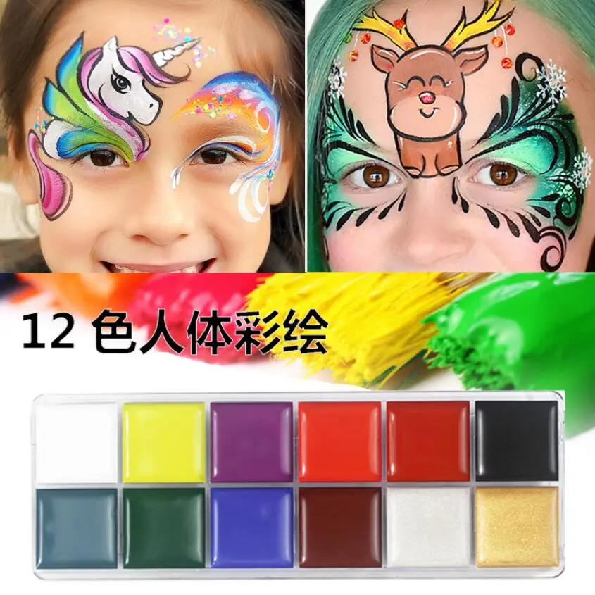 

12 Colors Non Toxic Face Body Art Painting Body Safe Water Paint Oil Tattoo Makeup Cosmetic Bodypainting Halloween Party