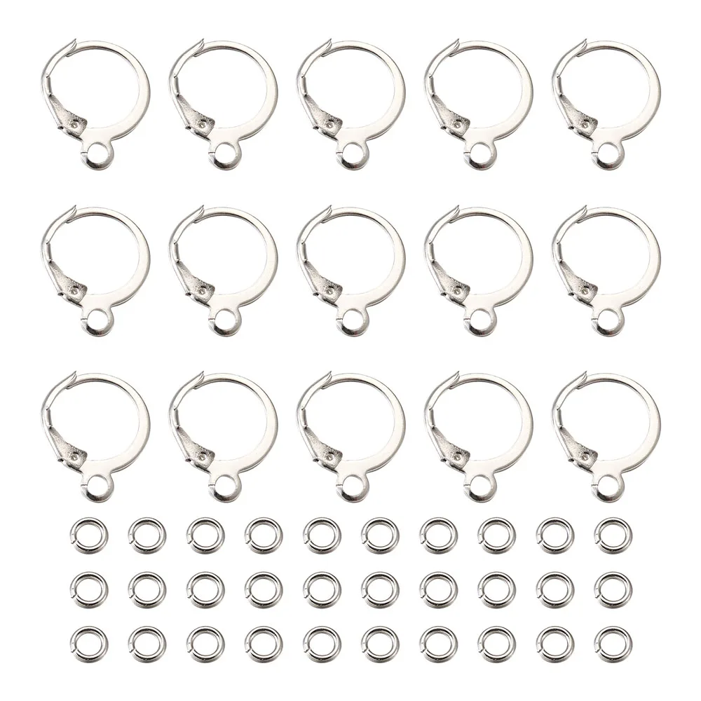 

1Box Brass Huggie Hoop Earring Findings French Earring Hooks Wire Settings with Open Jump Rings for DIY Jewelry Making Supplies